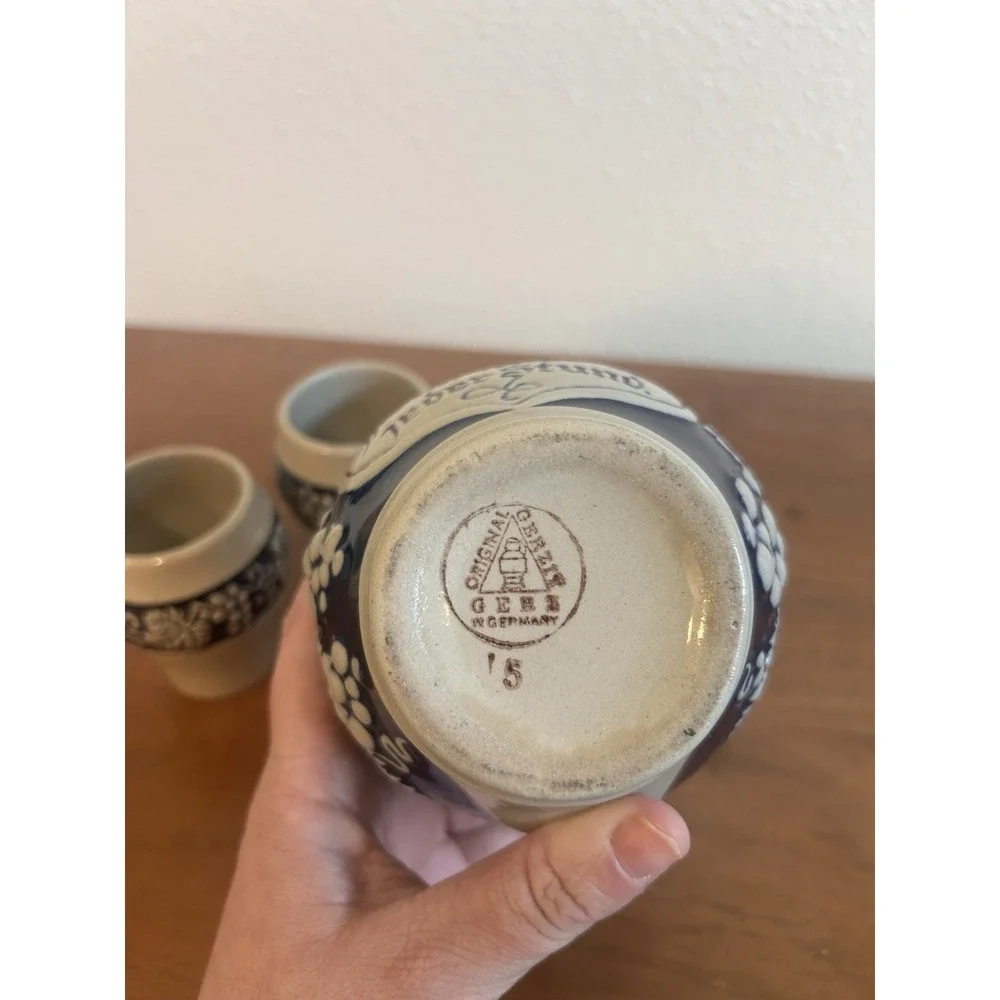 Vintage Gerzit‎ Gerz Pottery Set Wine Pitcher and 2 Cups Germany